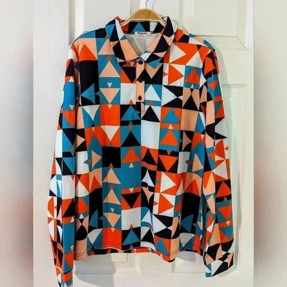 PINSPARK Golf Tennis Shirt Long Sleeve Moisture Wicking Geometric Print XXL NWT - Picture 4 of 7